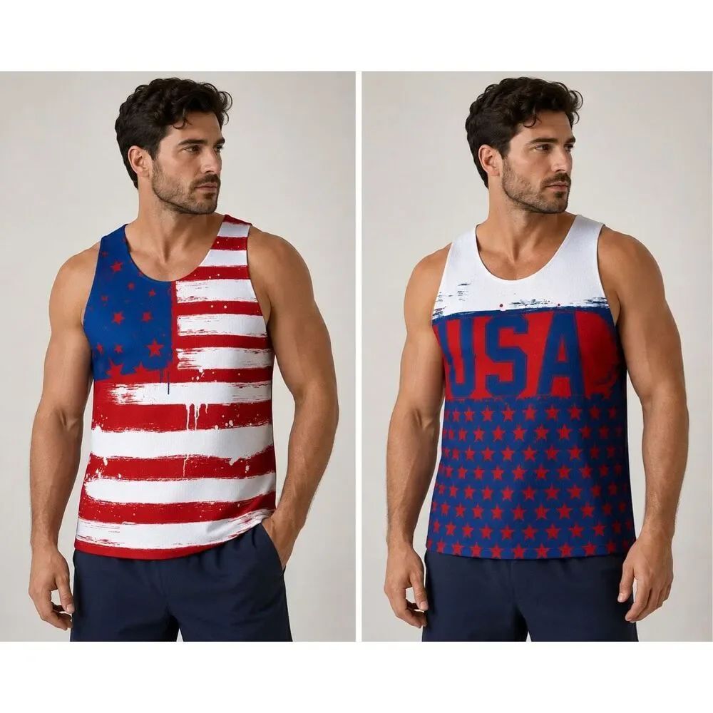 Reversible USA American Flag Tank Top Mens Size L Patriotic Mesh See Details